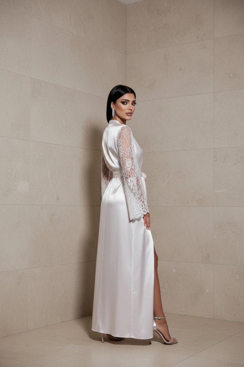 Long robe with lace sleeves Alcestis bridal 