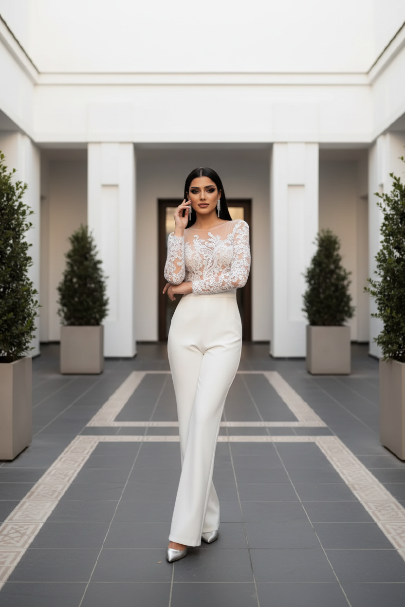 Salopeta mireasa cu broderie aplicata  Seda