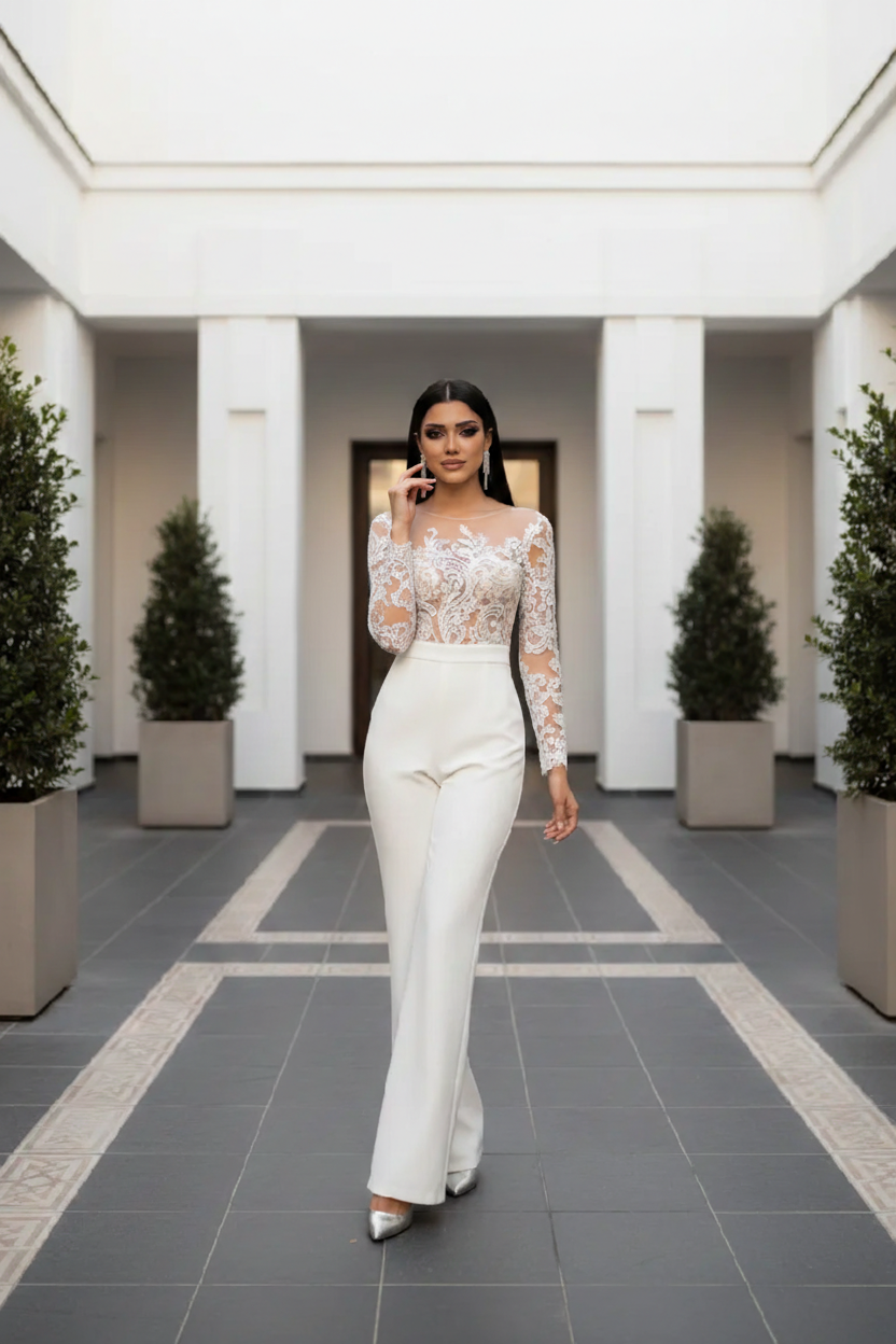 Salopeta mireasa cu broderie aplicata  Seda