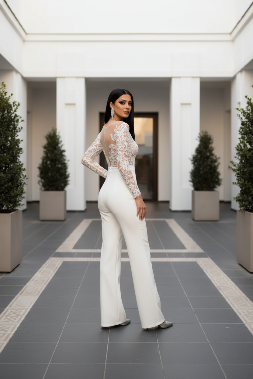 Salopeta mireasa cu broderie aplicata  Seda