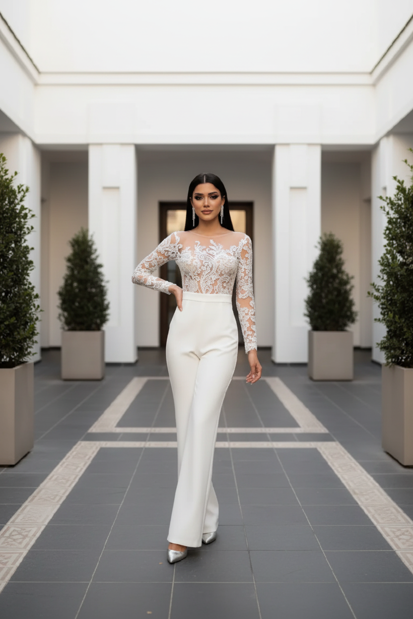 Salopeta mireasa cu broderie aplicata  Seda