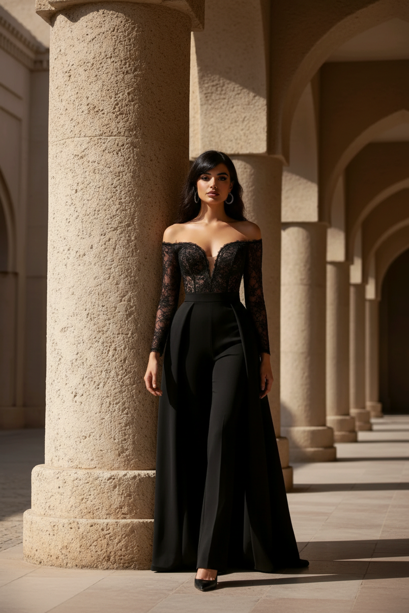 Salopeta cu bustr din broderie si trena detasabila Lia