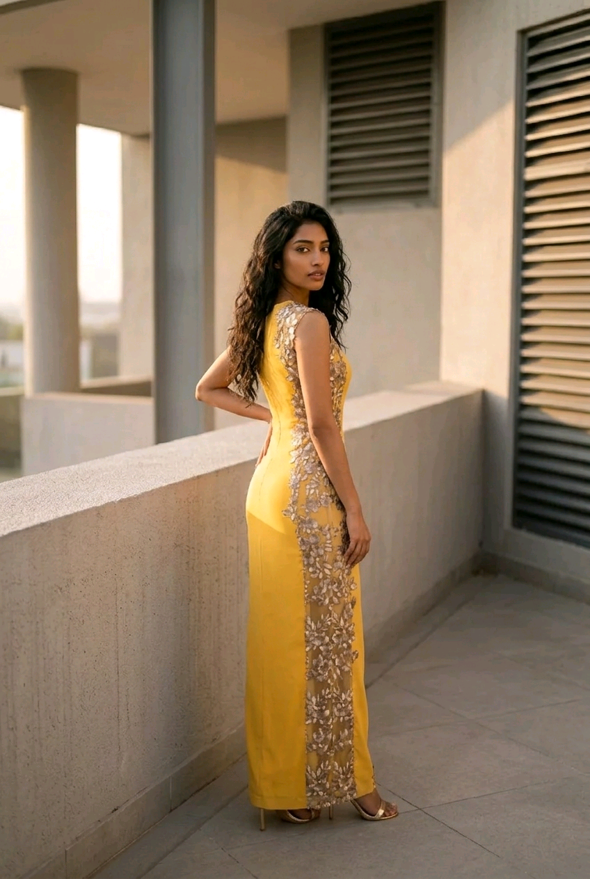 Rochie galbena cu laterale transparente
