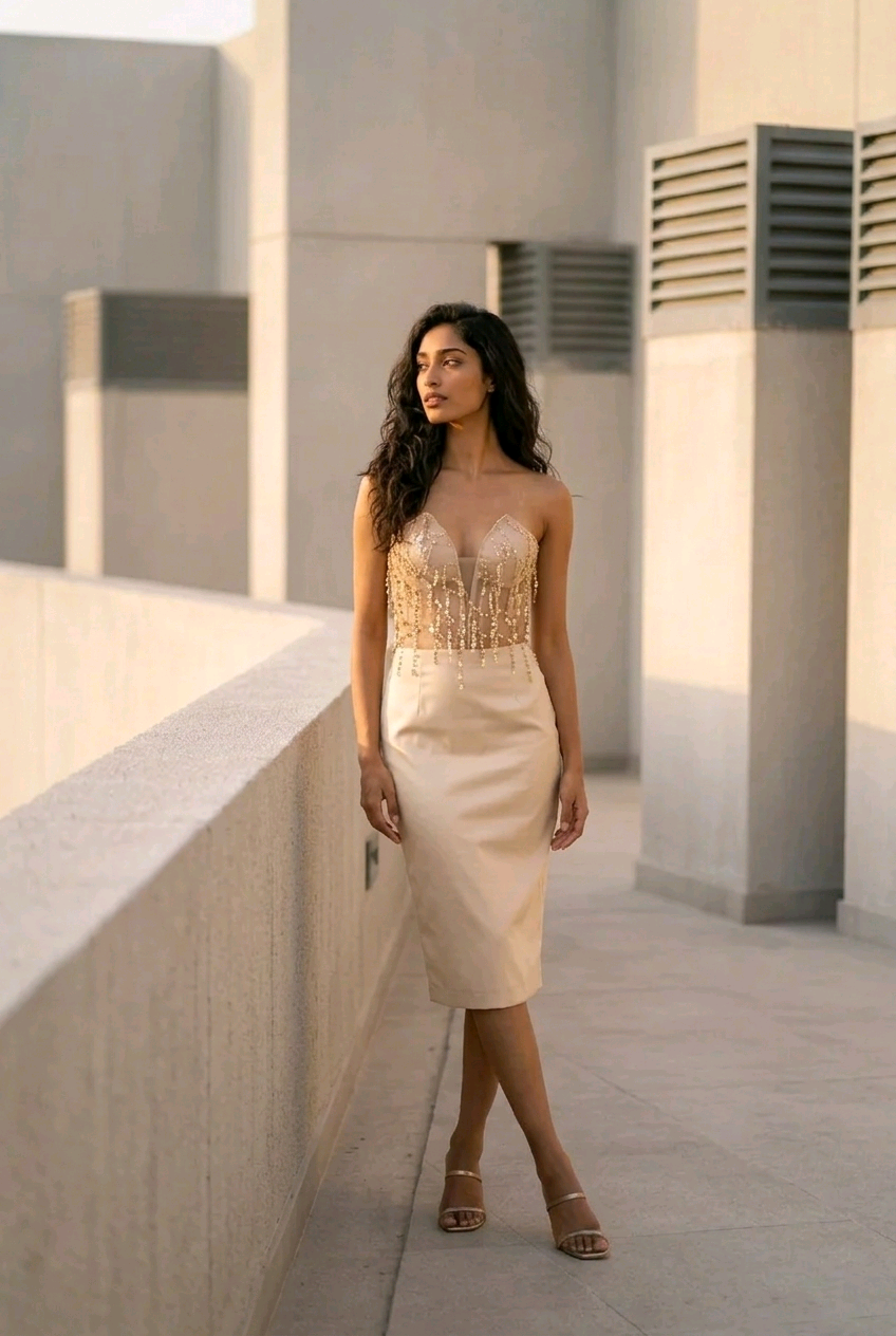 Rochie midi bej deschis