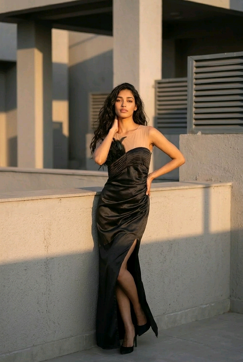 Rochie neafra cu pene accesorizata