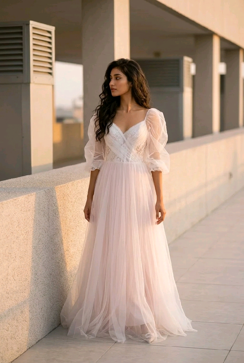 Rochie mireasa cu maneci cu manseta