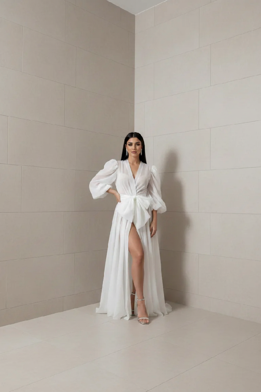Long silk bridal robe Abrienda 