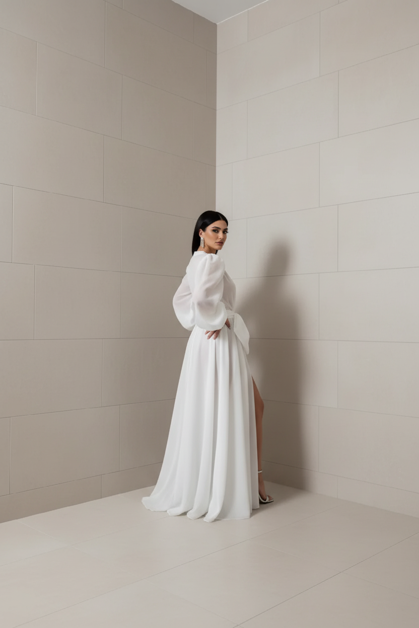 Long silk bridal robe Abrienda 