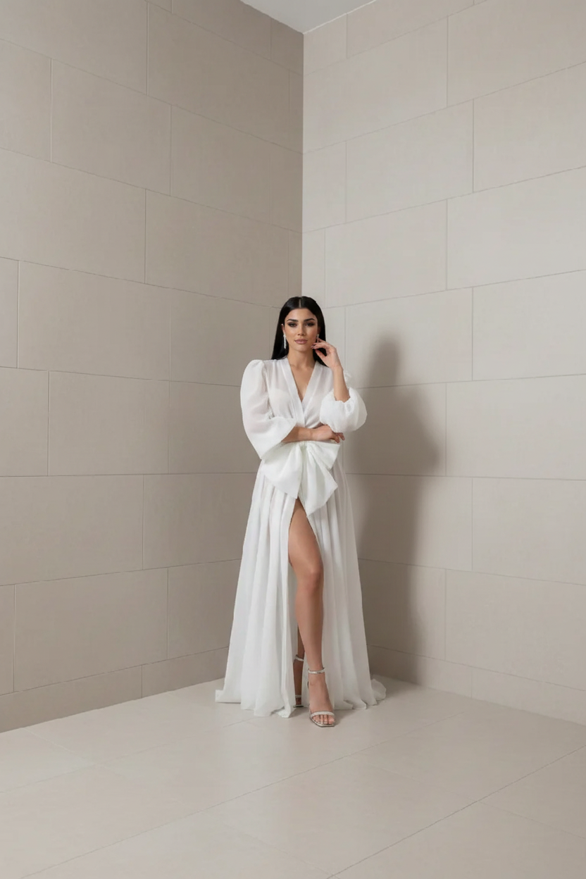 Long silk bridal robe Abrienda 