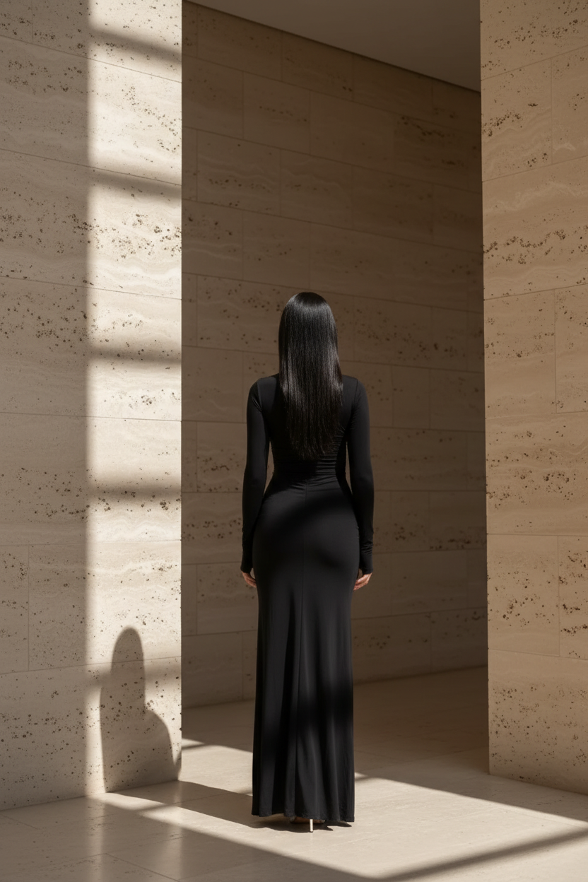 Rochie lunga cu crapatura si maneca lunga Anja