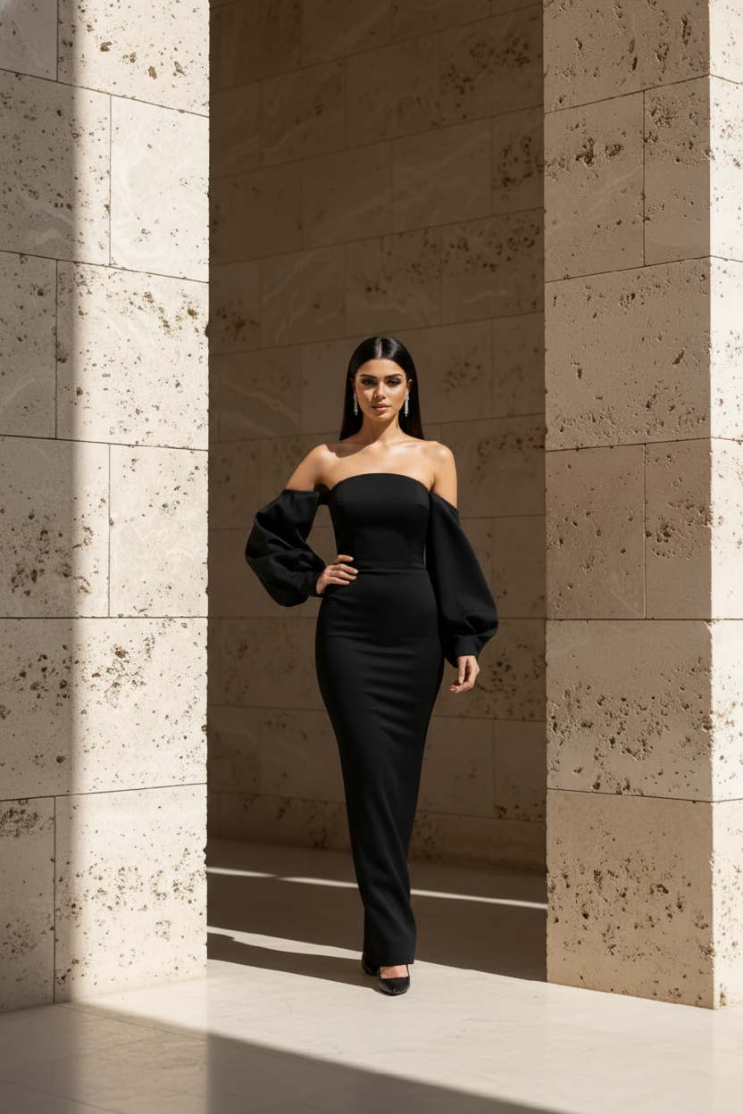 Rochie lunga cu maneci detasabile Alia