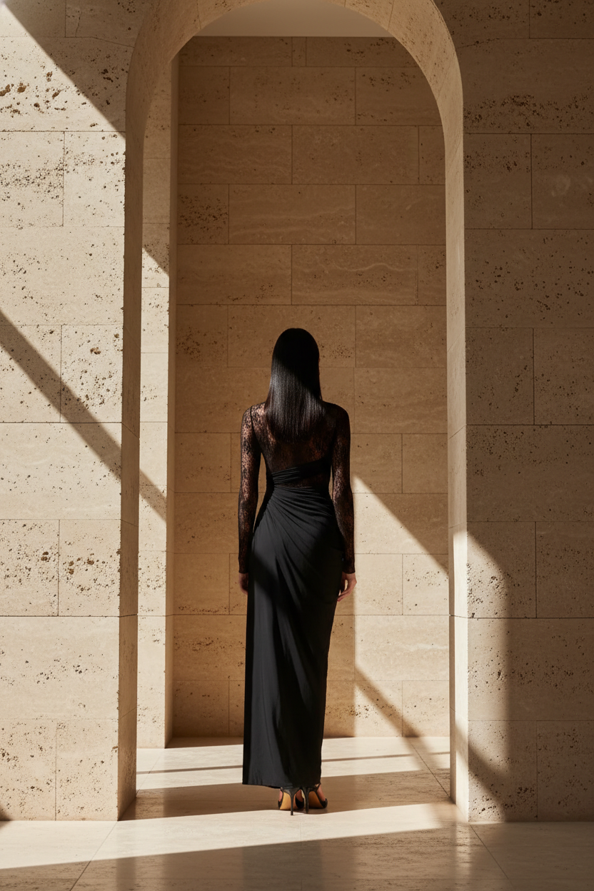 Rochie combinata cu salopeta din dantela Bushra