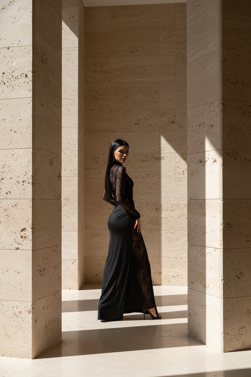 Rochie combinata cu salopeta din dantela Bushra