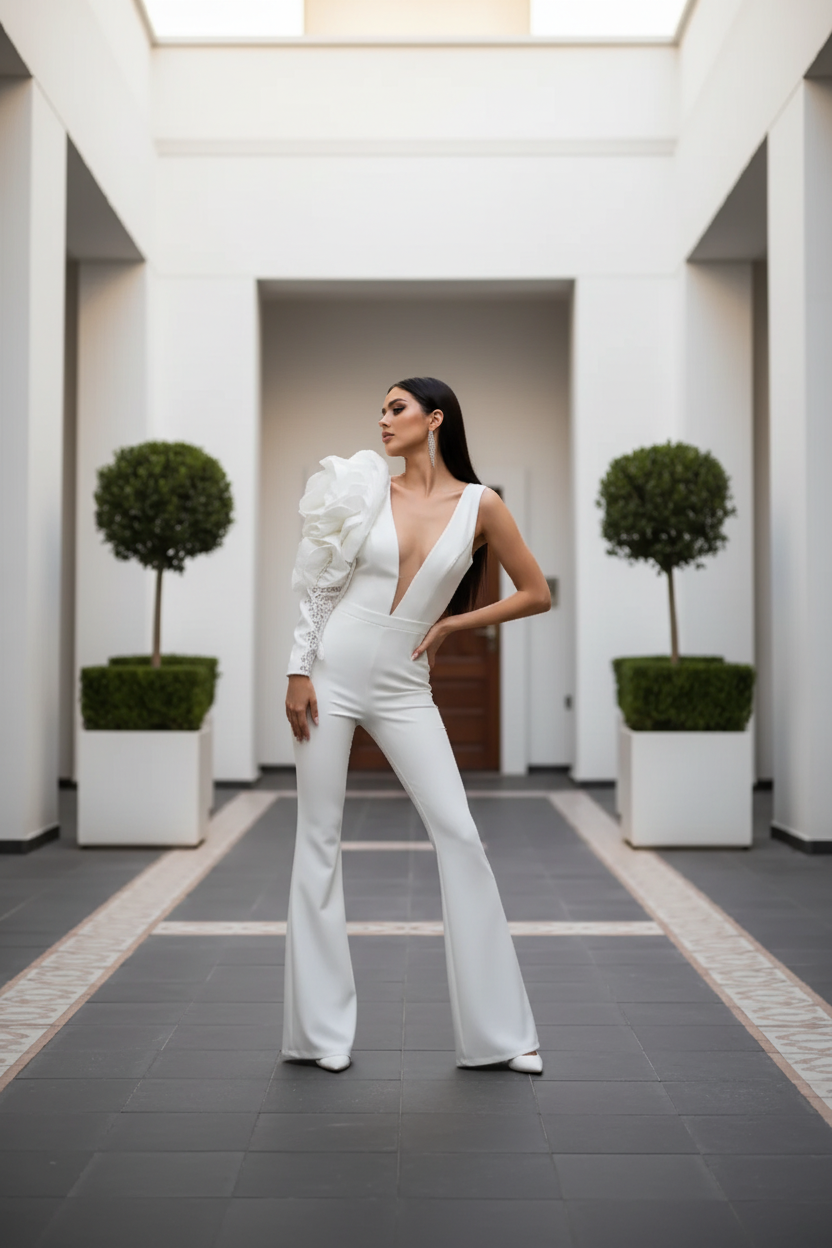 Salopeta accesorizata cu maeca mireasa Nailah