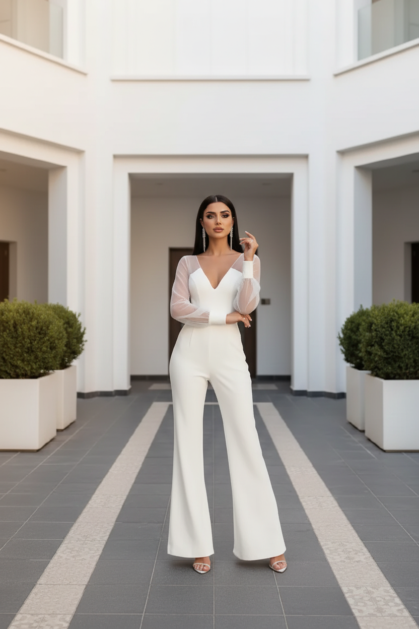 Salopeta mireasa cu maneci din voal Tarra