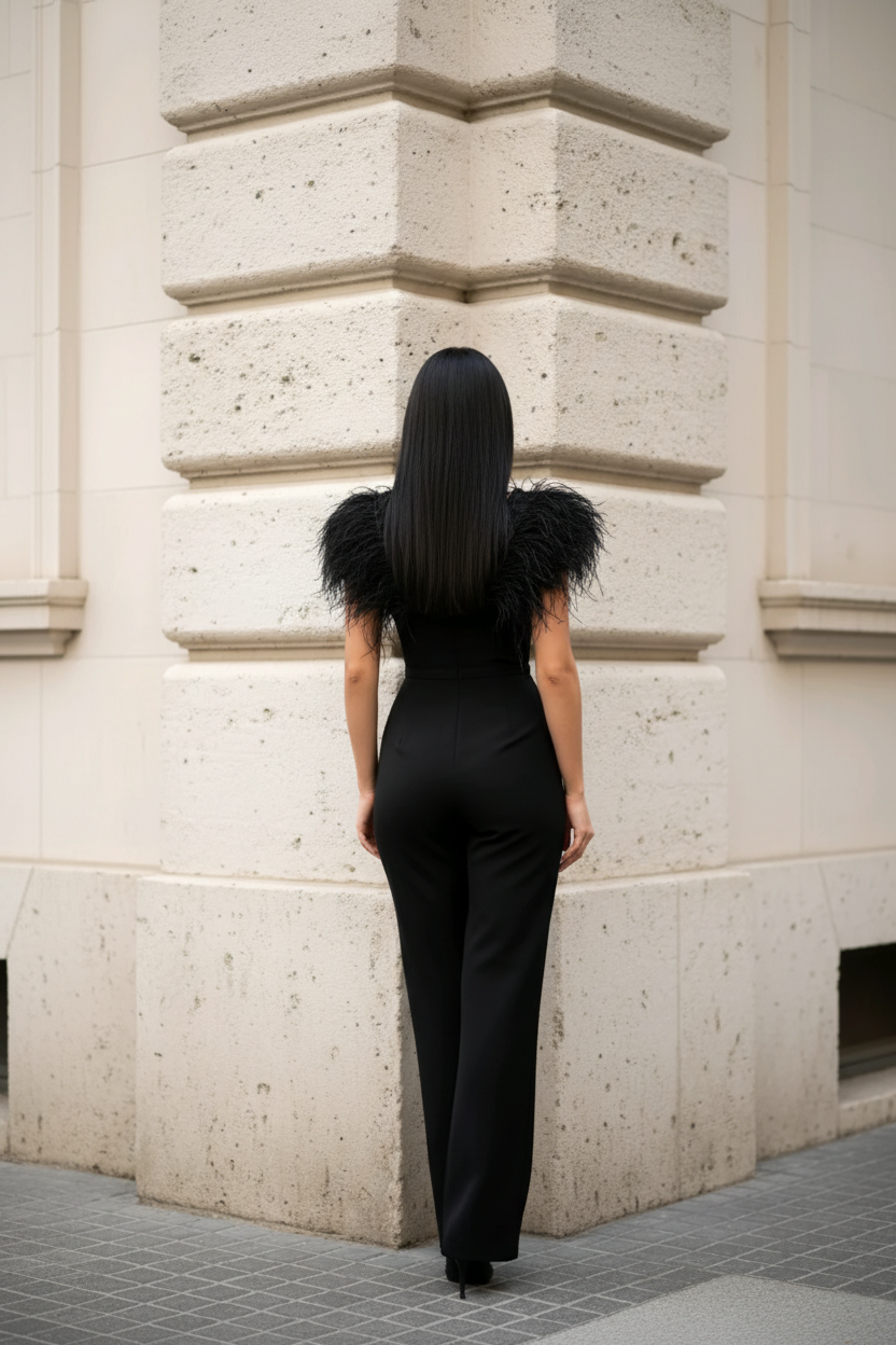 Salopeta accesirizata cu pene Lara