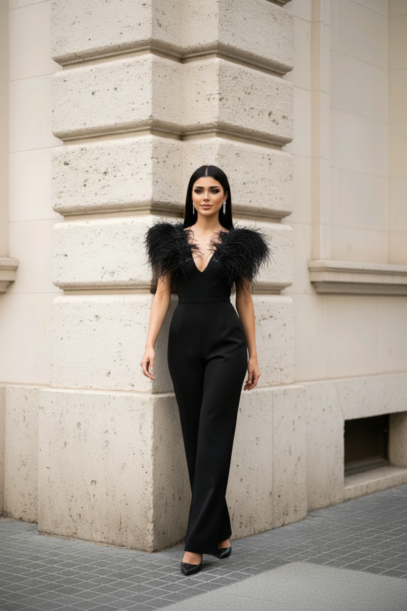 Salopeta accesirizata cu pene Lara